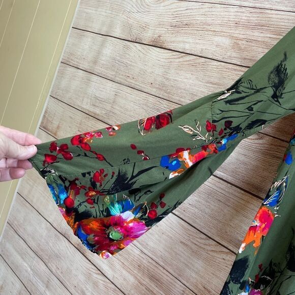 UMGEE EMPIRE WAIST MINIDRESS IN GREEN FLORAL PRINT - Picture 4 of 7